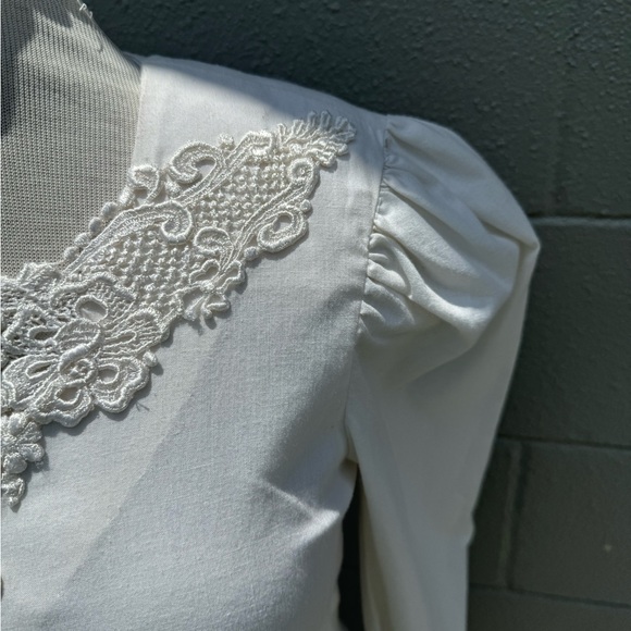 Vtg 80s Gunne Sax Style White Mutton Sleeve Midi Dress Lace Sz S Cottage Prairie - Picture 4 of 9